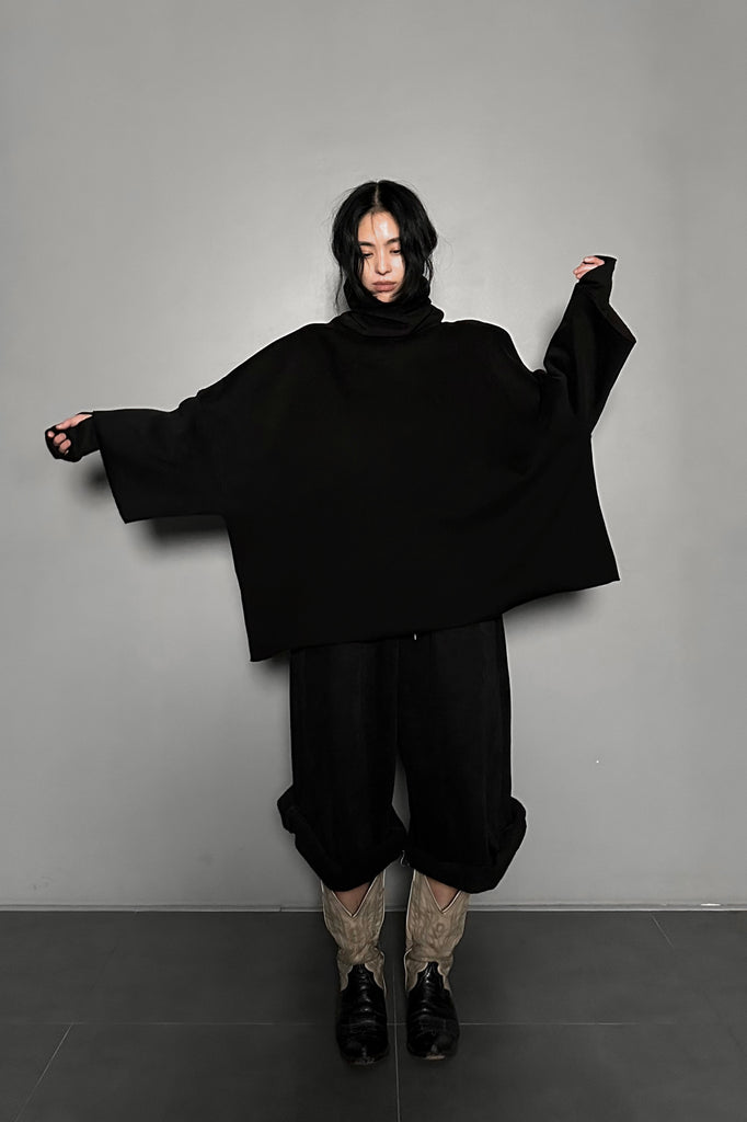 FW24 UNISEX AMU OVERSIZED NAPPED CROPPED WIDE PANTS #BLACK