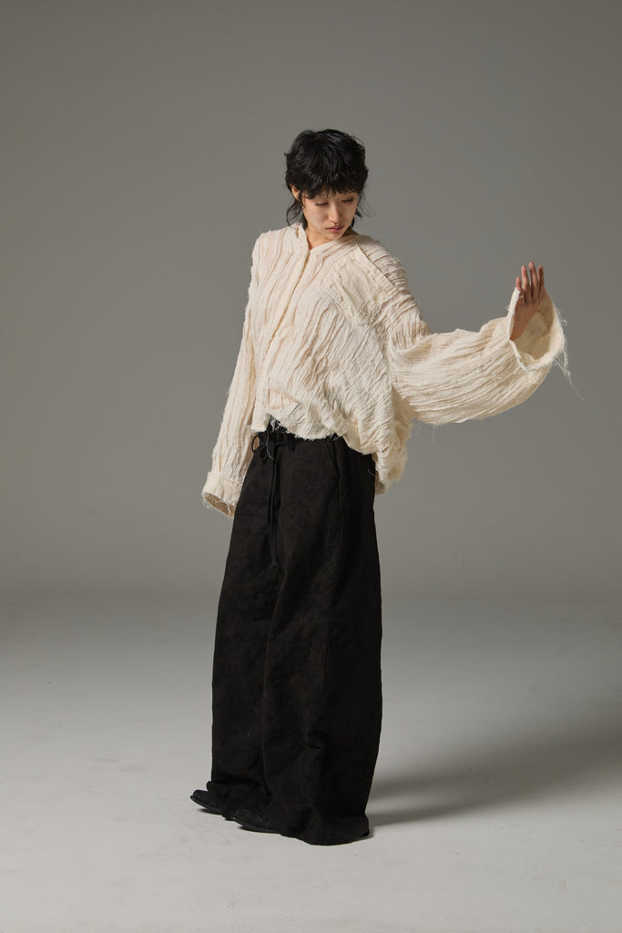 FW25 AMU UNISEX. Hand-Cut Washed Oversized Shirt #WHITE