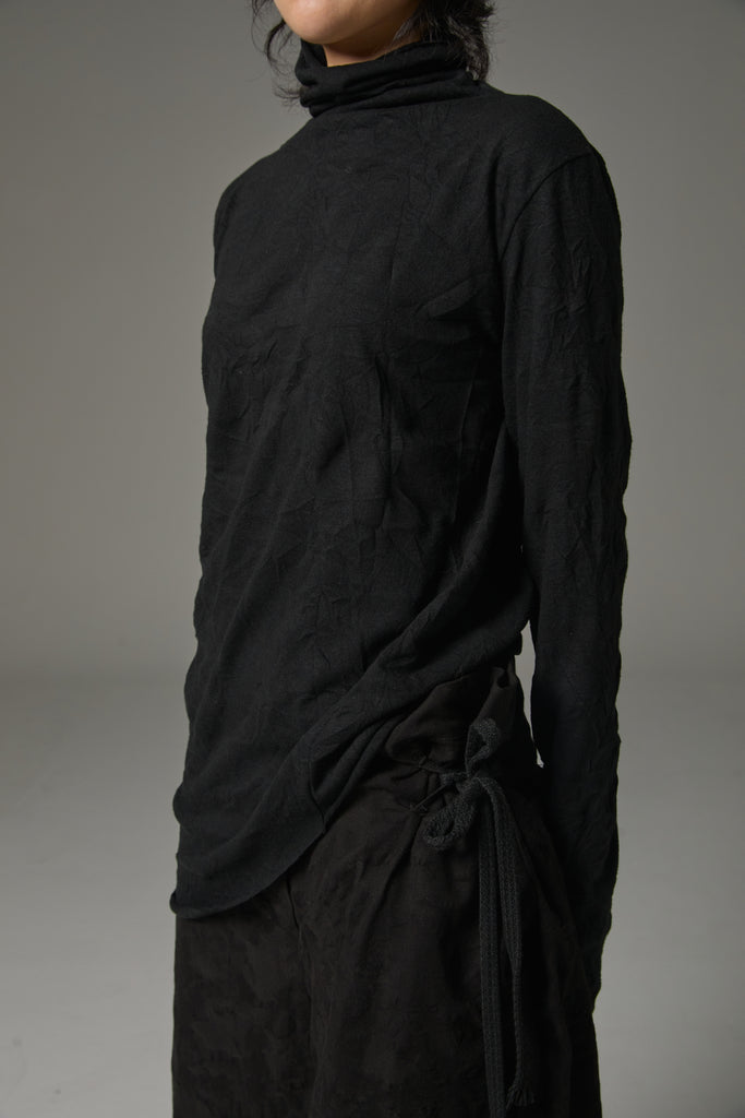FW25 AMU UNISEX. Wrinkled Long Turtleneck Top #BLACK