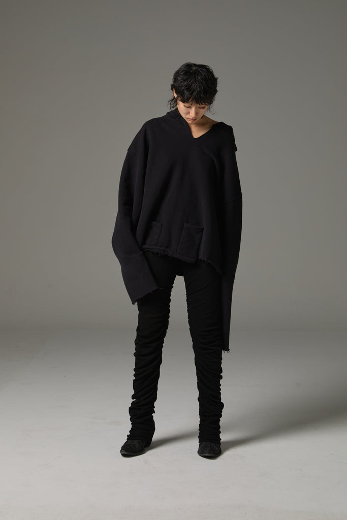 FW25 AMU UNISEX. Cut-Out Washed Oversized Napped Hoodie #BLACK