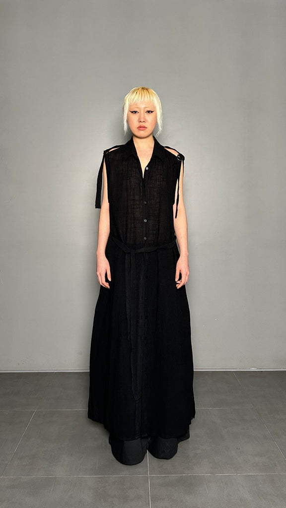 SS25 AMU Unisex Buckle Long Shirt #BLACK