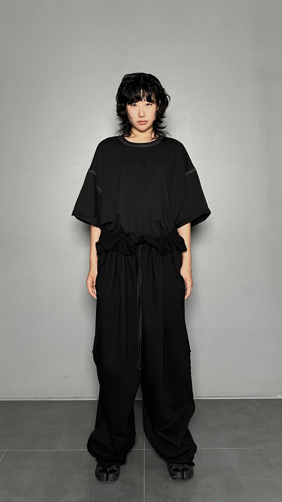 SS25 AMU Unisex. Folded Sleeve Contrast Stitch Tee #WHITE