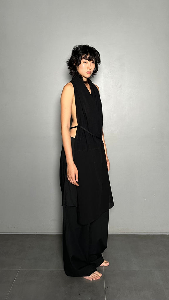 SS25 AMU Unisex. Versatile Scarf-Tie Top #BLACK