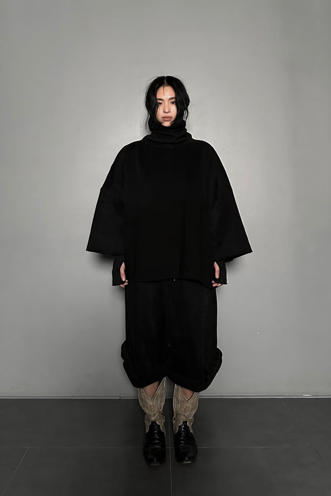 FW24 UNISEX AMU OVERSIZED NAPPED CROPPED WIDE PANTS #BLACK