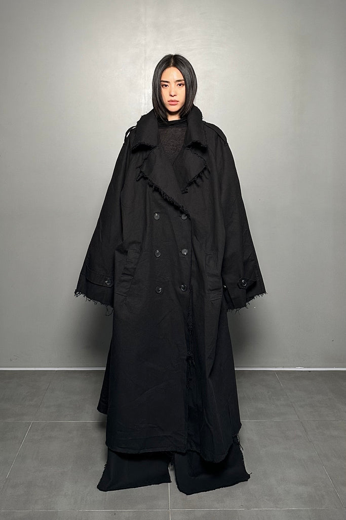 FW24 UNISEX AMU OVERSIZED LONG TRENCH COAT #BLACK