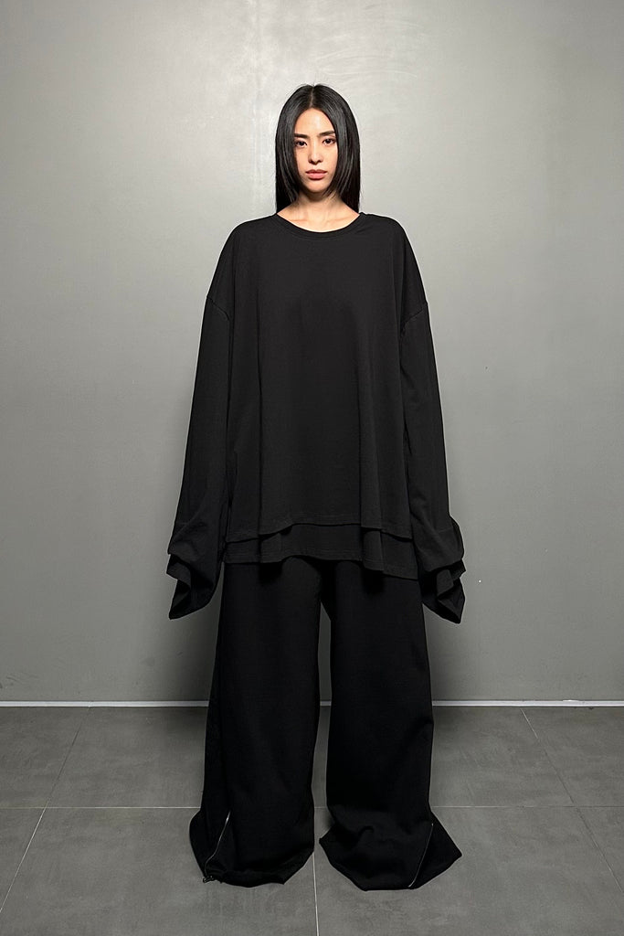 FW24 UNISEX AMU OVERSIZED DOUBLE-LAYERED T-SHIRT #BLACK