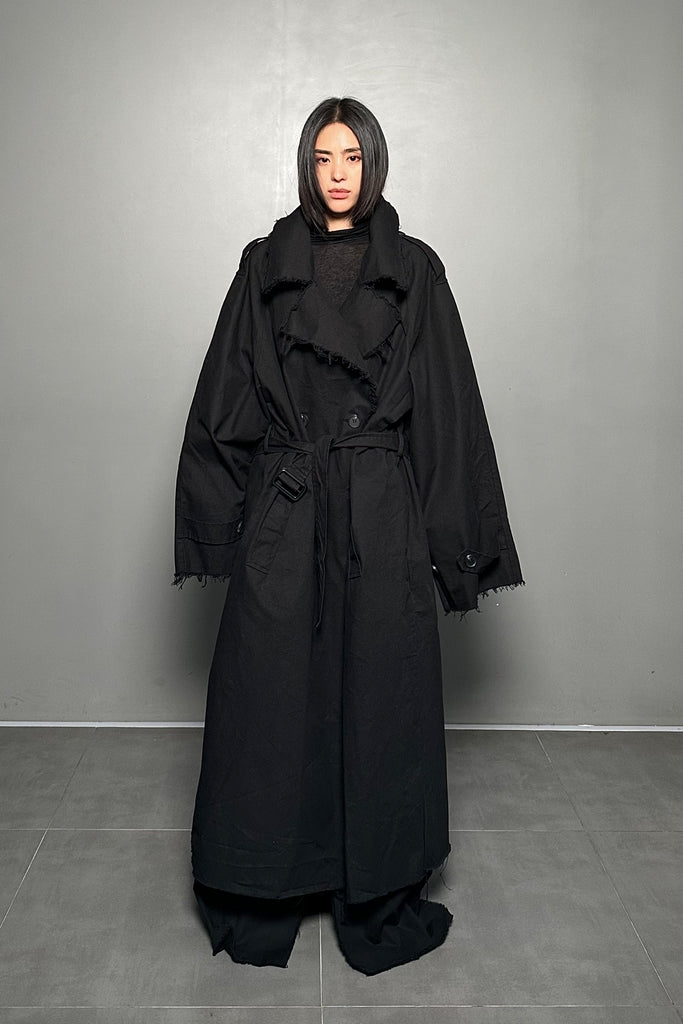 FW24 UNISEX AMU OVERSIZED LONG TRENCH COAT #BLACK