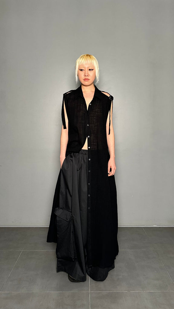 SS25 AMU Unisex Buckle Long Shirt #BLACK