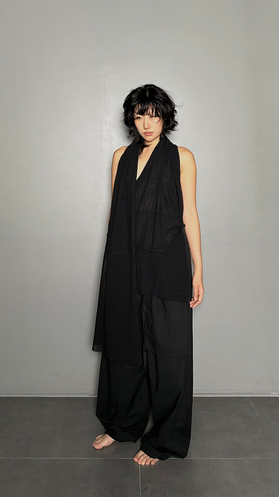 SS25 AMU Unisex. Versatile Scarf-Tie Top #BLACK