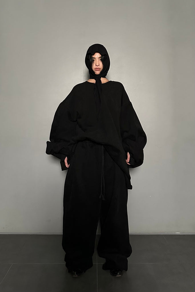 FW24 UNISEX AMU OVERSIZED NAPPED SWEATPANTS #BLACK