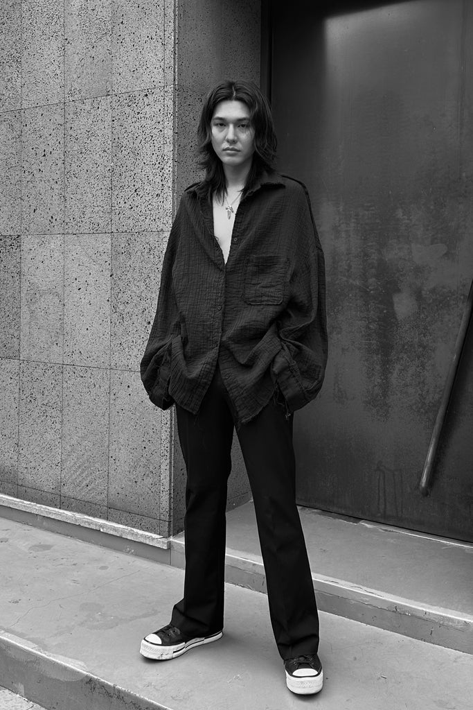 FW25 AMU UNISEX. Washed Oversized Shirt #BLACK