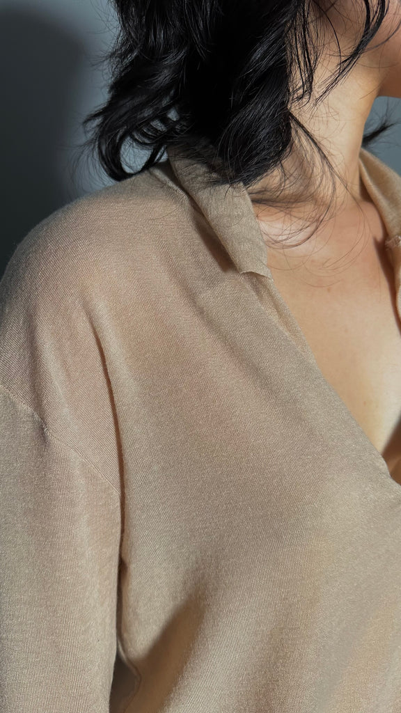 FW25 AMU Unisex. Wool-Tencel Long-sleeve Tee #BEIGE