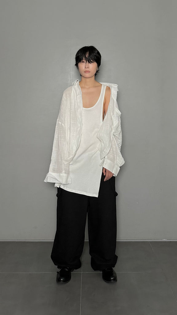SS25 AMU Unisex Split Layered Shirt #WHITE