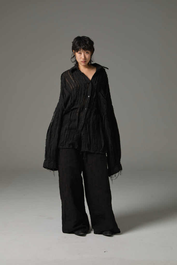 FW25 AMU UNISEX. Hand-Cut Washed Oversized Shirt #WHITE