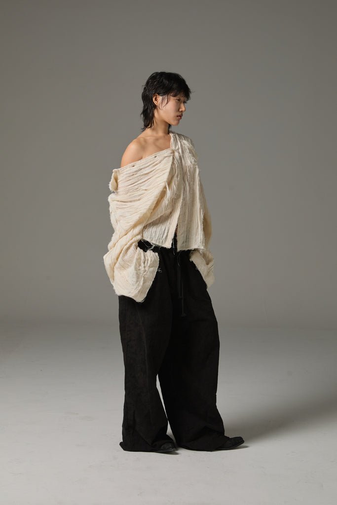 FW25 AMU UNISEX. Hand-Cut Washed Oversized Shirt #WHITE