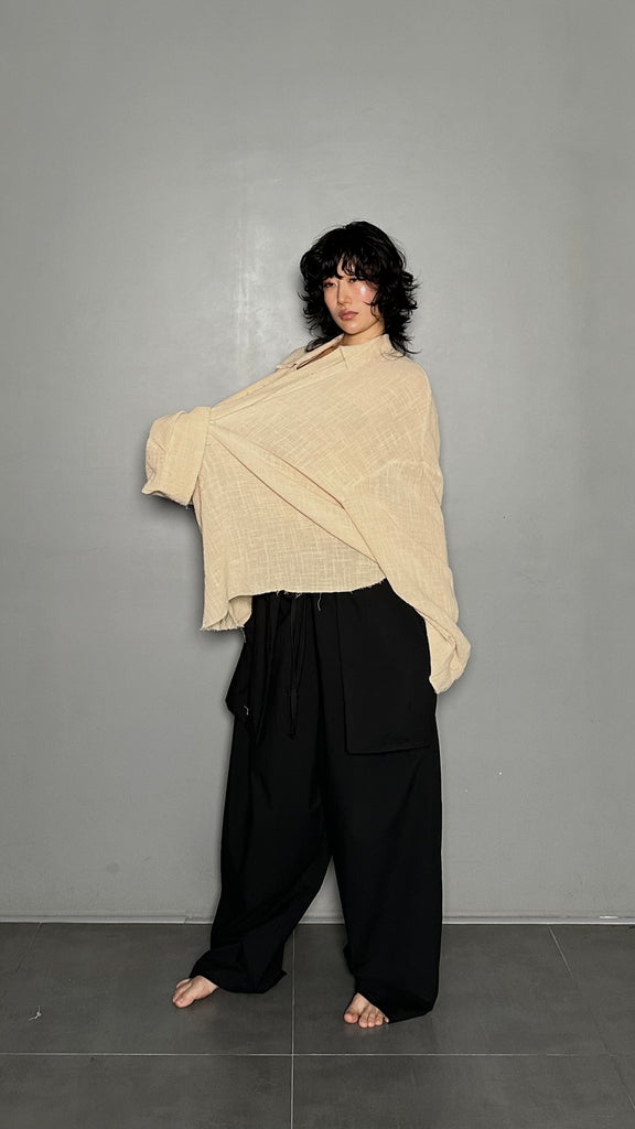 SS25 AMU Unisex. Oversized Low-Neckline Shirt Top #BEIGE