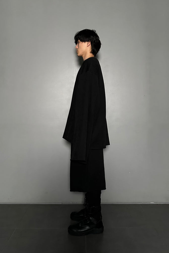 FW24 UNISEX AMU OVERSIZED NAPPED CROPPED WIDE PANTS #BLACK