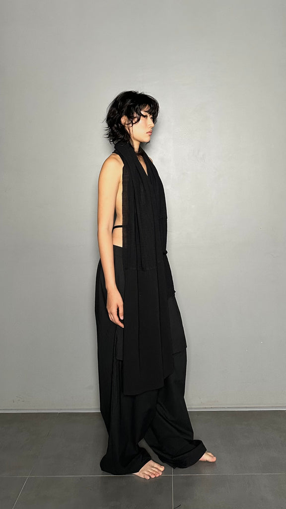 SS25 AMU Unisex. Versatile Scarf-Tie Top #BLACK