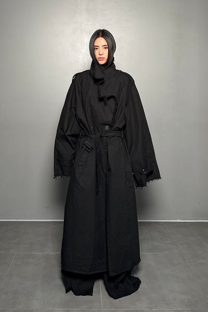 FW24 UNISEX AMU OVERSIZED LONG TRENCH COAT #BLACK