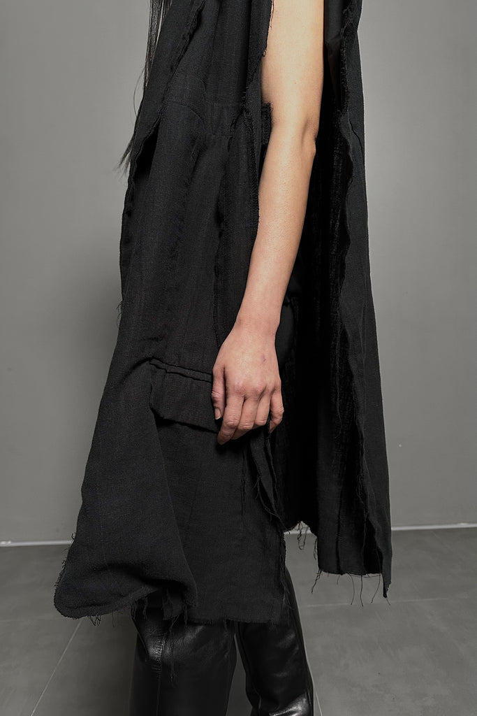 SS24 UNISEX AMU OVERSIZED LINEN VEST JACKET #BLACK