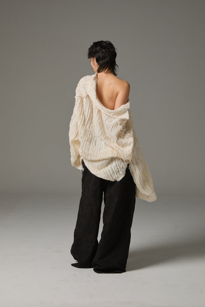 FW25 AMU UNISEX. Hand-Cut Washed Oversized Shirt #WHITE