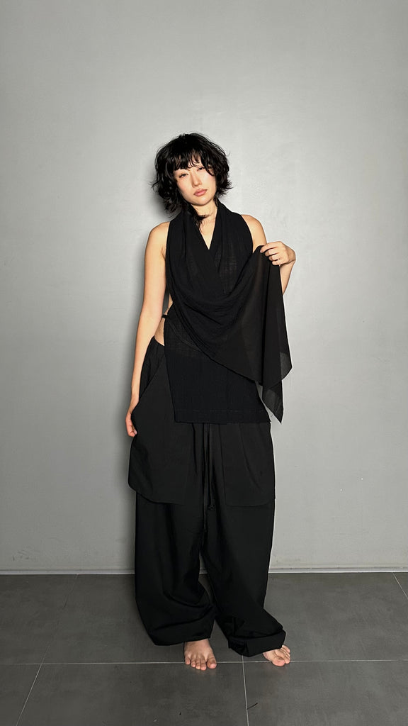 SS25 AMU Unisex. Versatile Scarf-Tie Top #BLACK