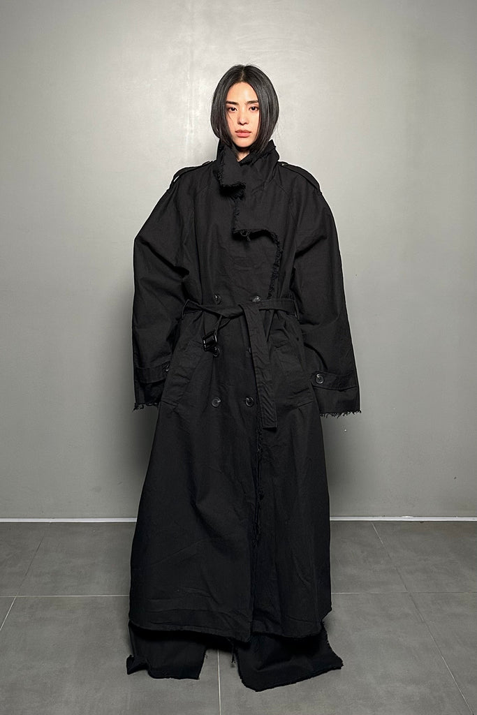 FW24 UNISEX AMU OVERSIZED LONG TRENCH COAT #BLACK