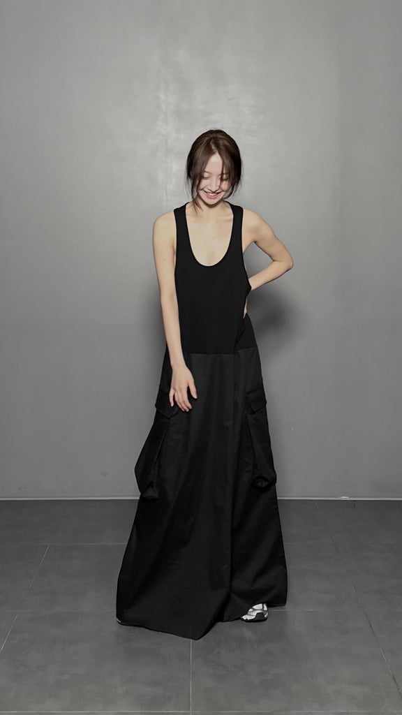 SS25 AMU Oversized Pocket Dress #BLACK