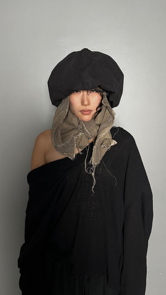 SS25 AMU Unisex. Irregular Crease & Dyed Herringbone Handmade Scarf #BEIGE