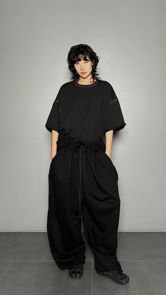 SS25 AMU Unisex. Folded Sleeve Contrast Stitch Tee #WHITE