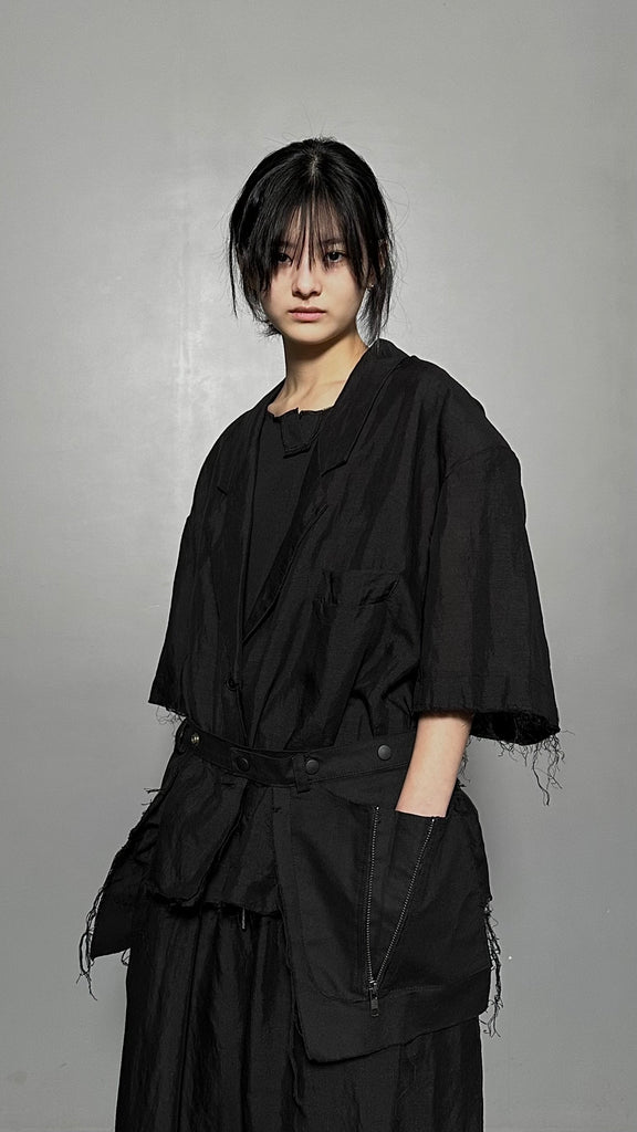 SS25 AMU Unisex Overisized Linen Blazer #BLACK
