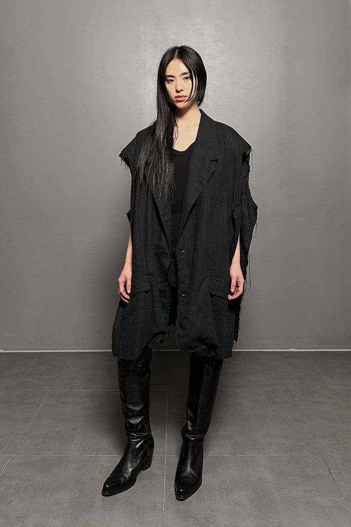 SS24 UNISEX AMU OVERSIZED LINEN VEST JACKET #BLACK