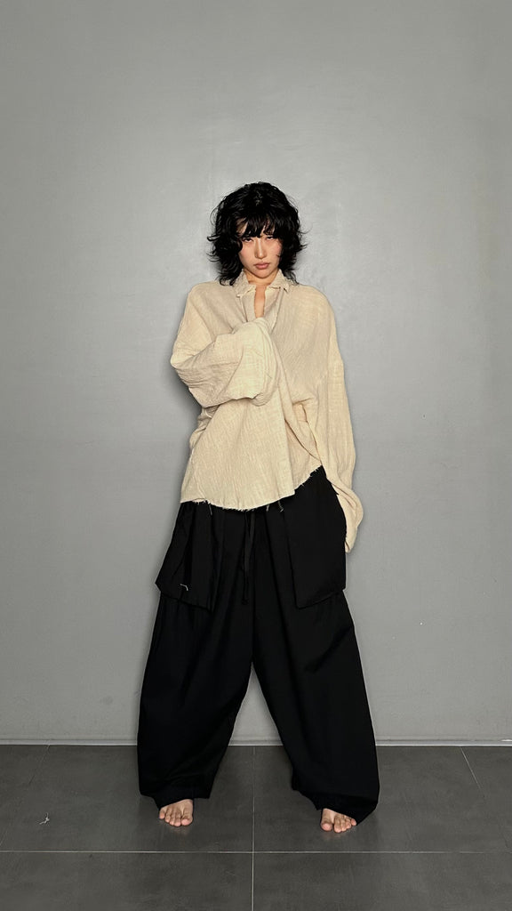 SS25 AMU Unisex. Oversized Low-Neckline Shirt Top #BEIGE