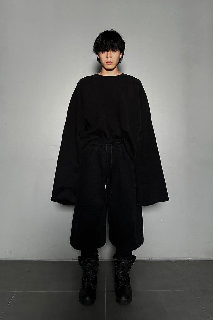 FW24 UNISEX AMU OVERSIZED NAPPED CROPPED WIDE PANTS #BLACK